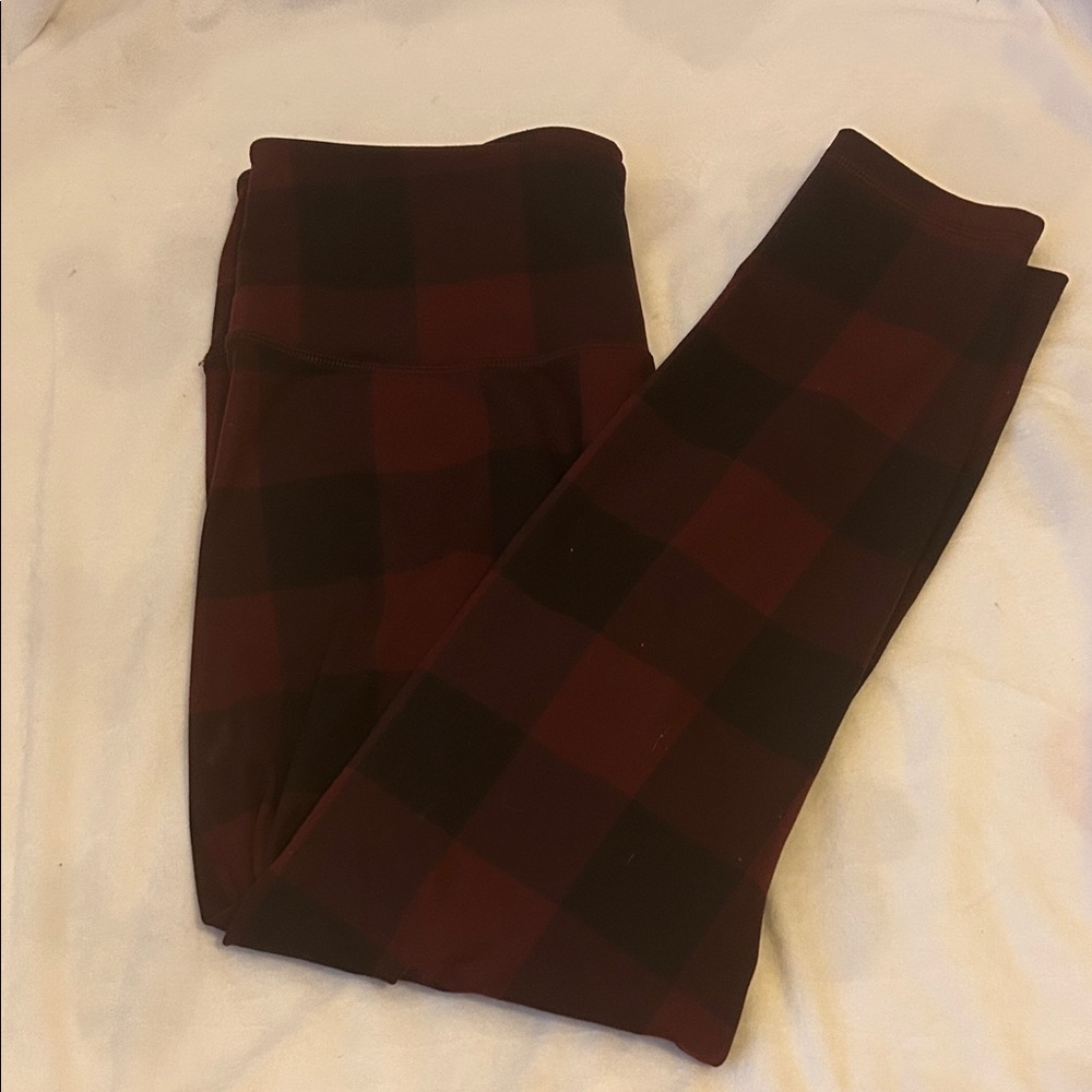 Old Navy Active Burgundy and Black Plaid Leggings